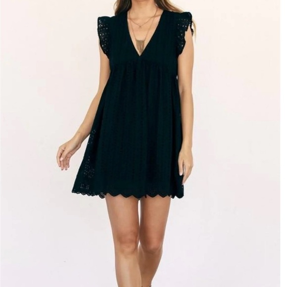 Amazon Women's Black Lace V-Neck Ruffle Sleeve Mini Dress M - Picture 2 of 9